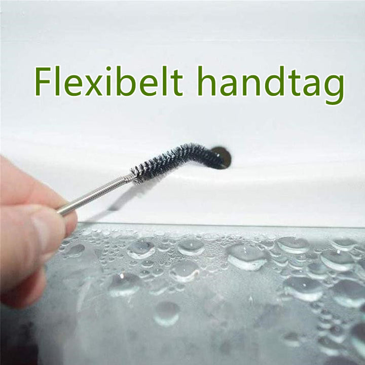 "Kylrengöring miniborste med flexibelt grepp, svart och transparent, smidig för djuprengöring av kylskåp och avlopp."