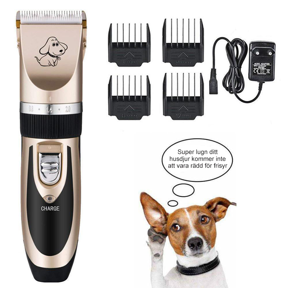 "Laddningsbar djurtrimmer med låg bullerupplevelse, elegant design, keramiskt blad, justerbar längdknapp, komplett grooming-k
