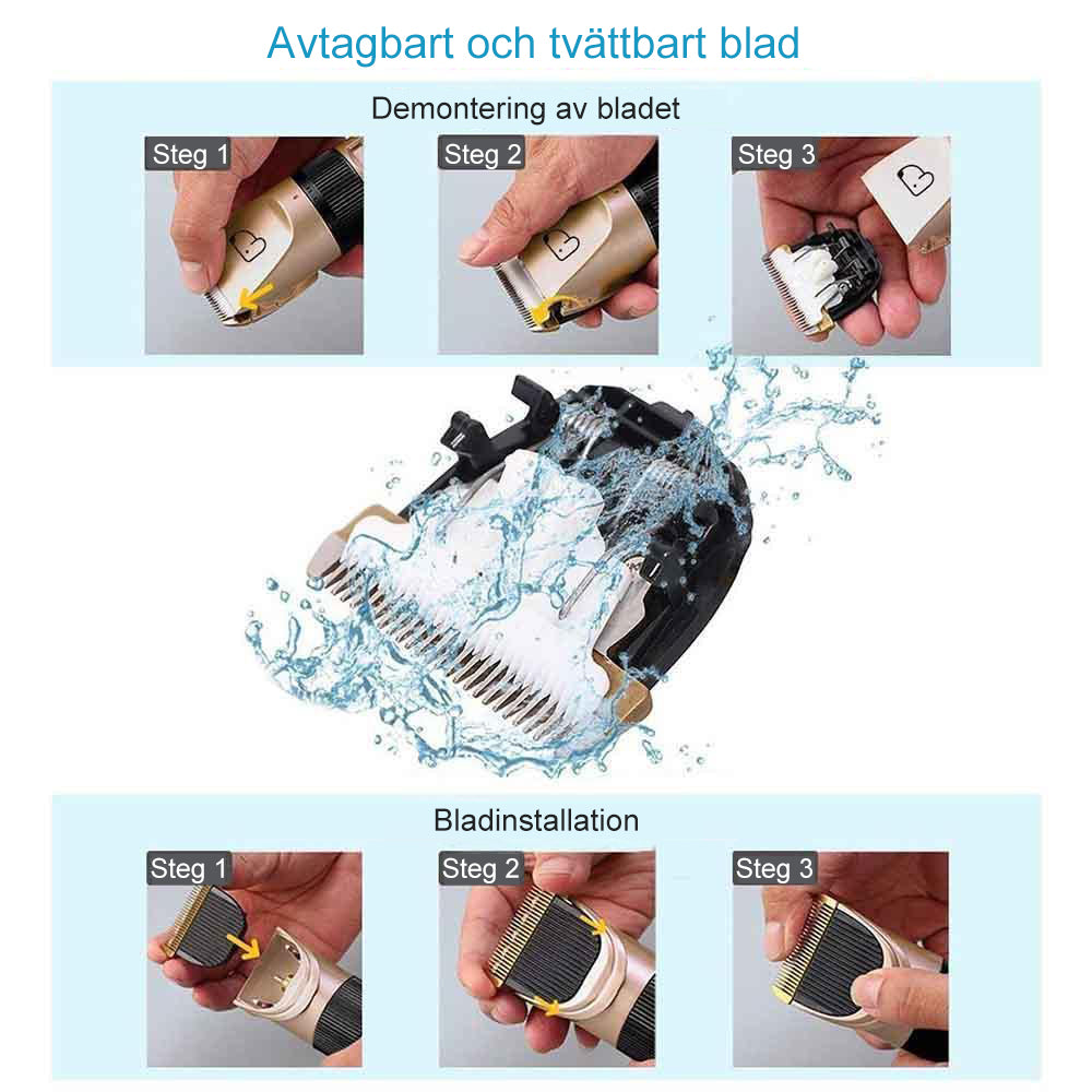 "Laddningsbar djurtrimmer med låg bullerupplevelse, elegant design, keramiskt blad, justerbar längdknapp, komplett grooming-k