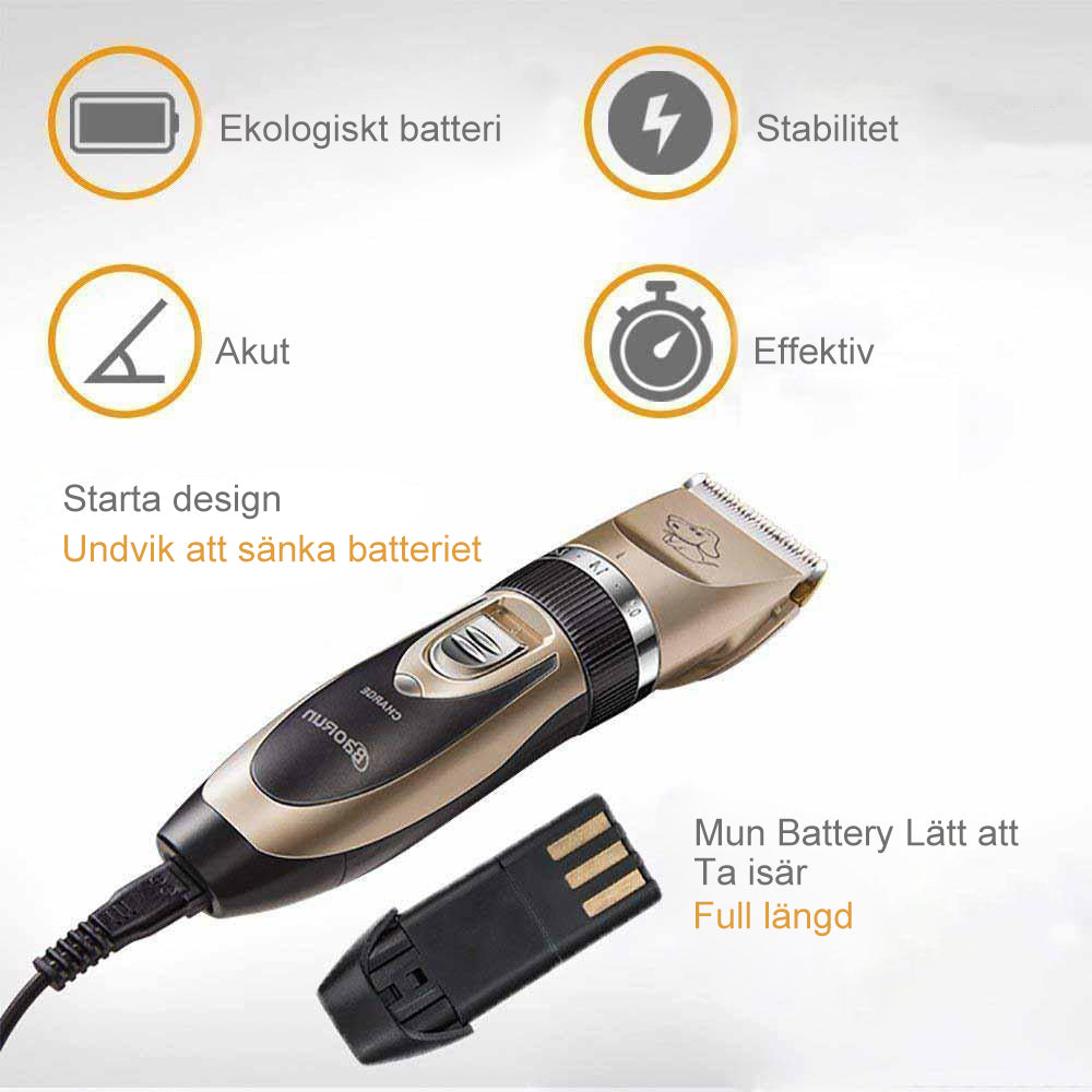 "Laddningsbar djurtrimmer med låg bullerupplevelse, elegant design, keramiskt blad, justerbar längdknapp, komplett grooming-k