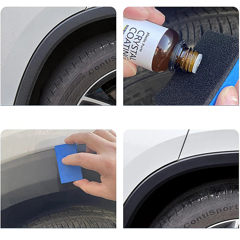 "Långverkande plastytmedel för bilskydd, blå flaska på reflekterande yta, 30ml. För interiör och exteriör användning."