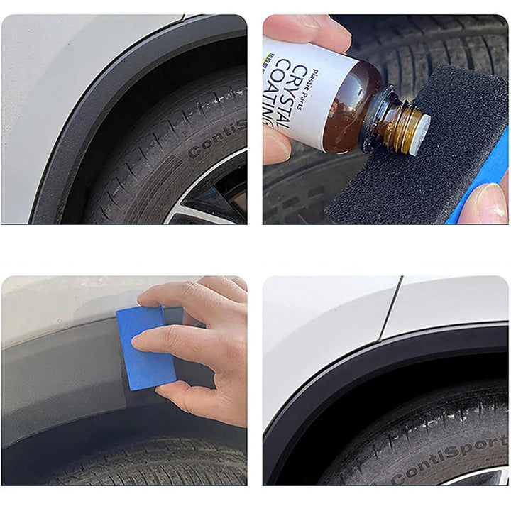 "Långverkande plastytmedel för bilskydd, blå flaska på reflekterande yta, 30ml. För interiör och exteriör användning."