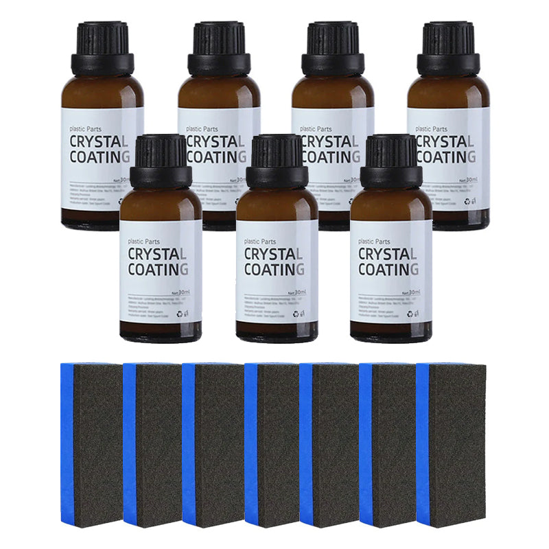 "Långverkande plastytmedel för bilskydd, blå flaska på reflekterande yta, 30ml. För interiör och exteriör användning."