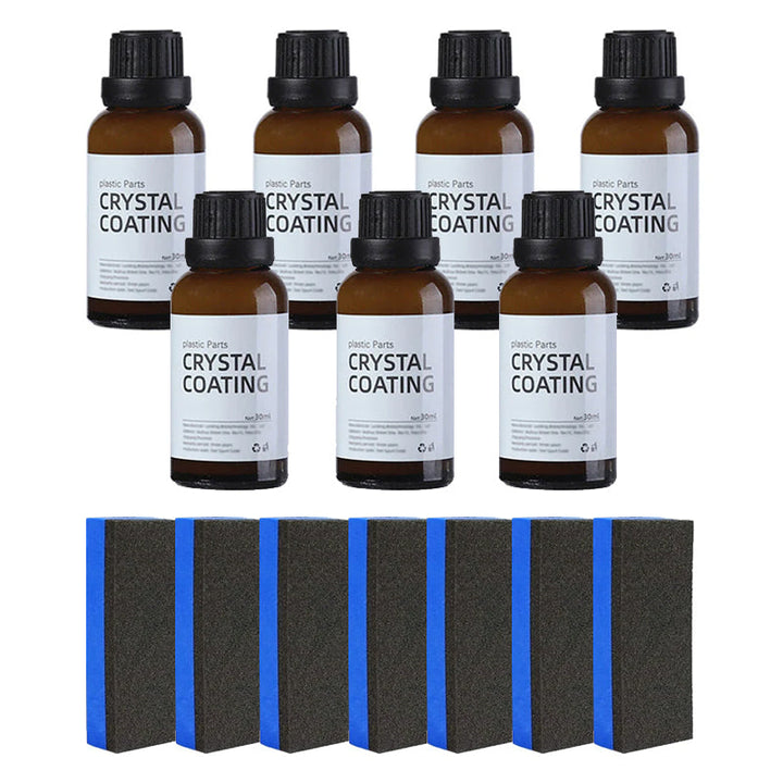 "Långverkande plastytmedel för bilskydd, blå flaska på reflekterande yta, 30ml. För interiör och exteriör användning."