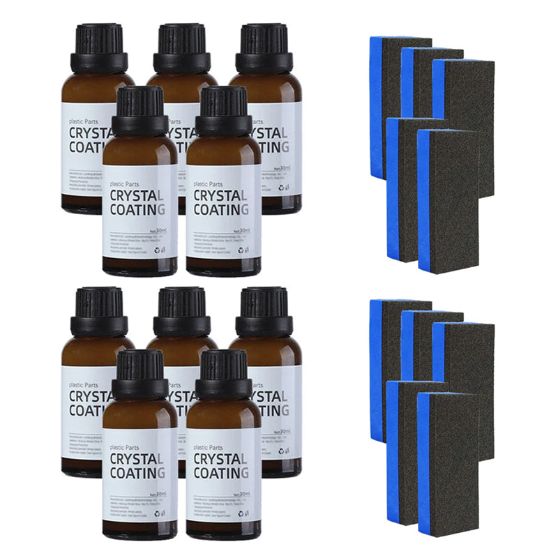 "Långverkande plastytmedel för bilskydd, blå flaska på reflekterande yta, 30ml. För interiör och exteriör användning."