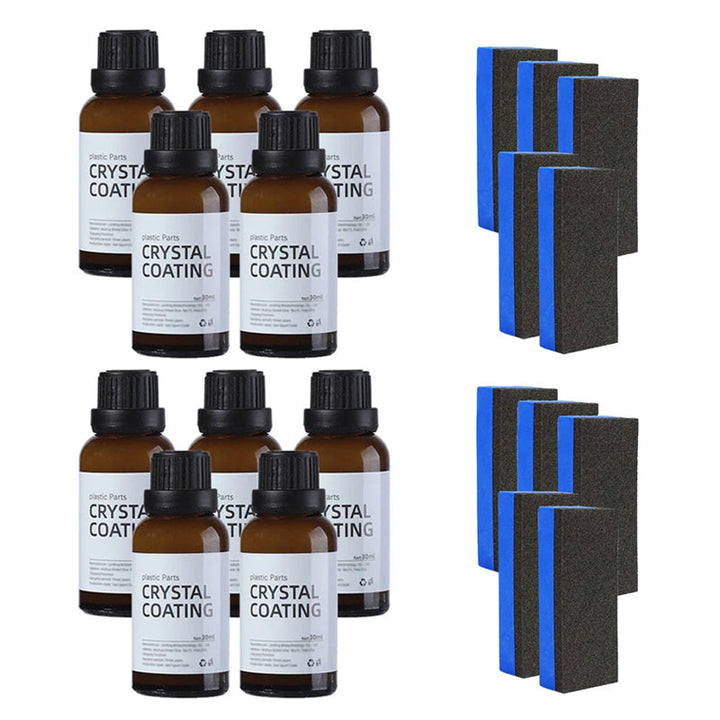 "Långverkande plastytmedel för bilskydd, blå flaska på reflekterande yta, 30ml. För interiör och exteriör användning."