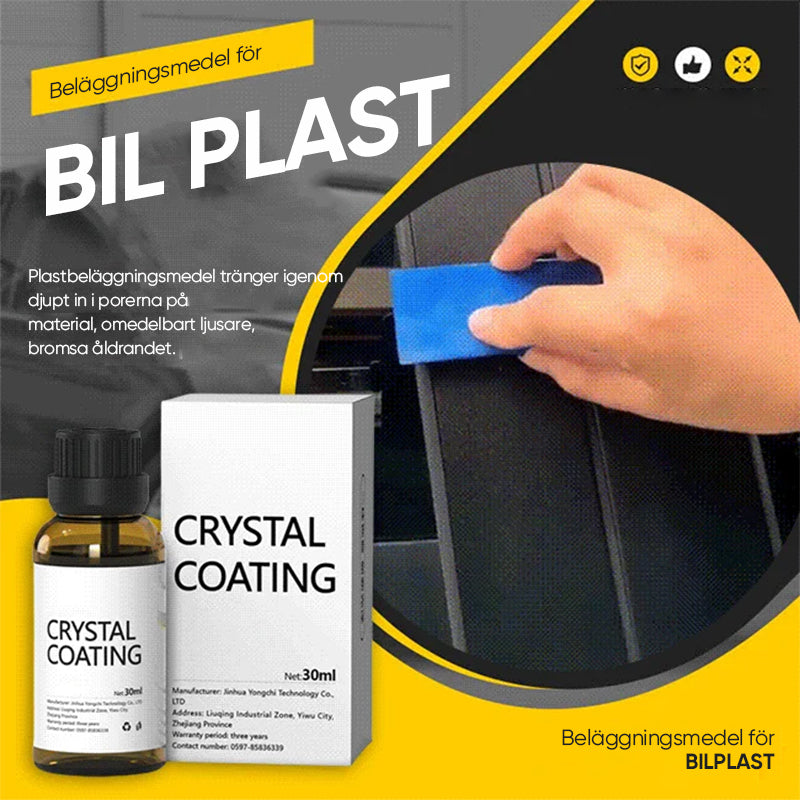 "Långverkande plastytmedel för bilskydd, blå flaska på reflekterande yta, 30ml. För interiör och exteriör användning."