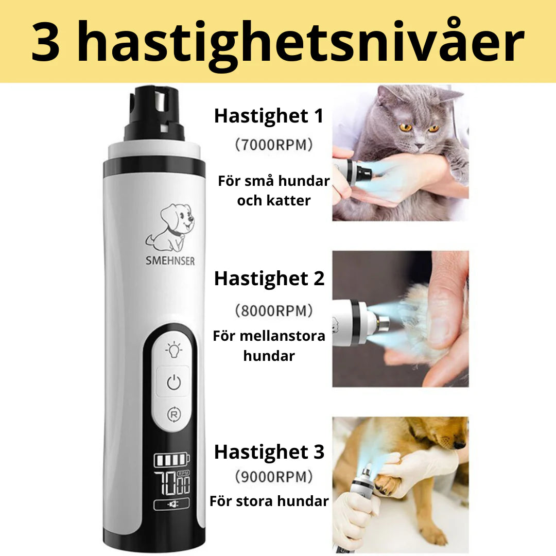 "LED elektrisk klofil för husdjur, tyst & effektiv, med LED-belysning, passar hundar och katter, flera hastighetslägen"