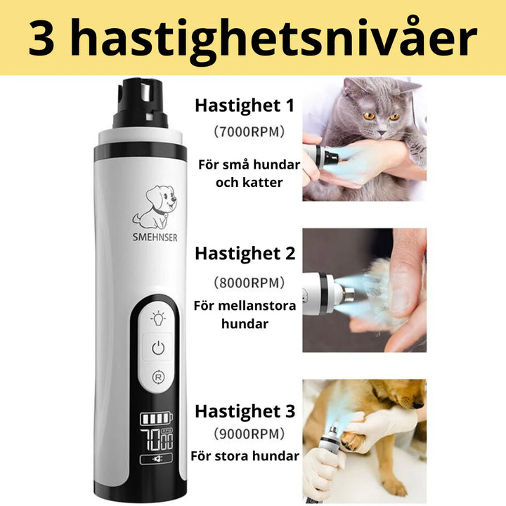 "LED elektrisk klofil för husdjur, tyst & effektiv, med LED-belysning, passar hundar och katter, flera hastighetslägen"
