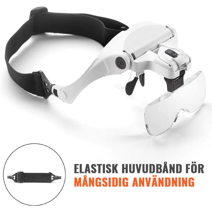 "LED-förstoringsglas för arbete med fem justerbara linser och starka LED-lampor, idealiskt för precisionsuppgifter."