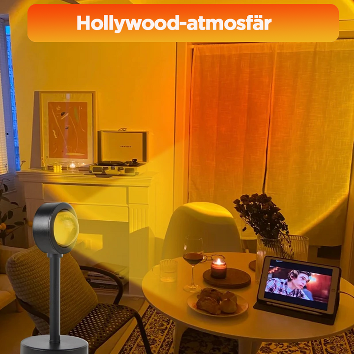 "LED golvlampa med justerbart huvud och färgrika projektioner skapar en romantisk och modern atmosfär i hemmet."