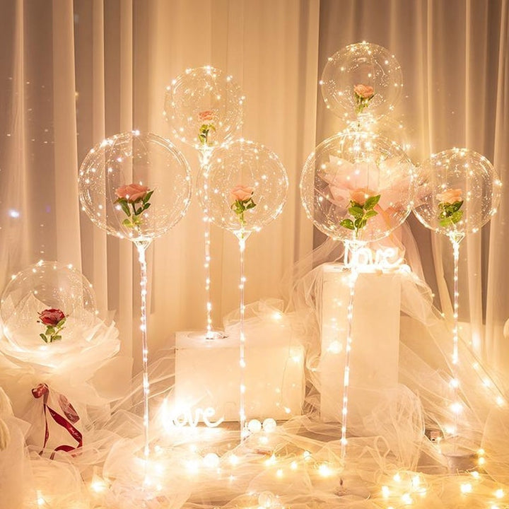 "LED-ljusballongbukett med färgglada rosor, konstgjorda blommor och glödande LED-ljus, visuell festdekoration för romantiska 
