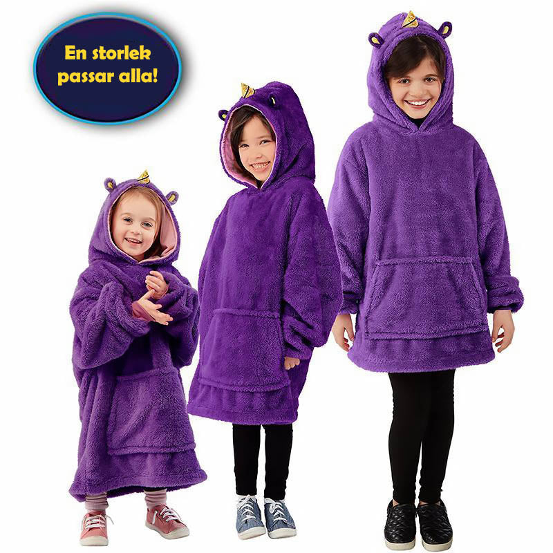 "Lekfull barnfleece hoodie och gosedjur i ett, mjukt pastellfärgat tyg för inomhus- och utomhusäventyr."