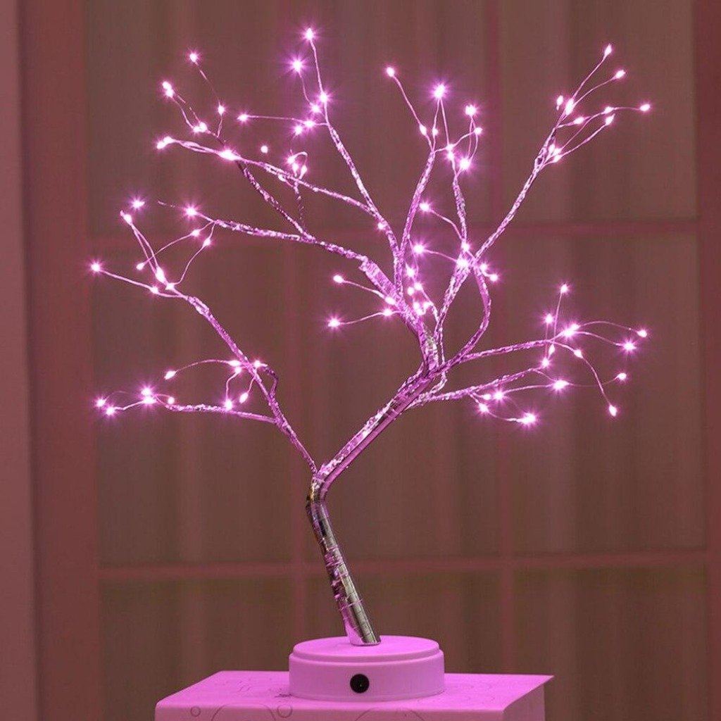 "Ljusande Andeträ bonsaiträd med LED, elegant koppartråd, sprider magisk glöd, perfekt för heminredning."