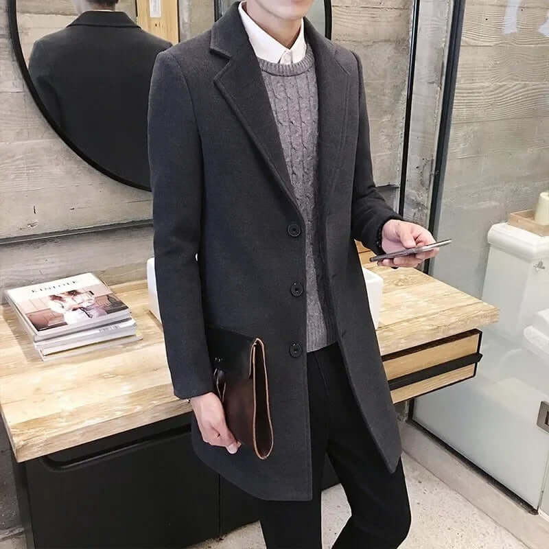 Long Slim Fit Business Coat för Män - Stil, Funktion och Komfort - Glowseva