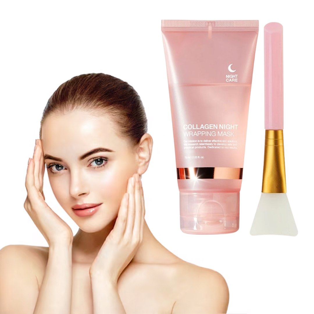 "Luminous Collagen Night Mask 75 ml, återfuktande nattmask med kollagen för mjukare, fastare hud, inkluderar borste."