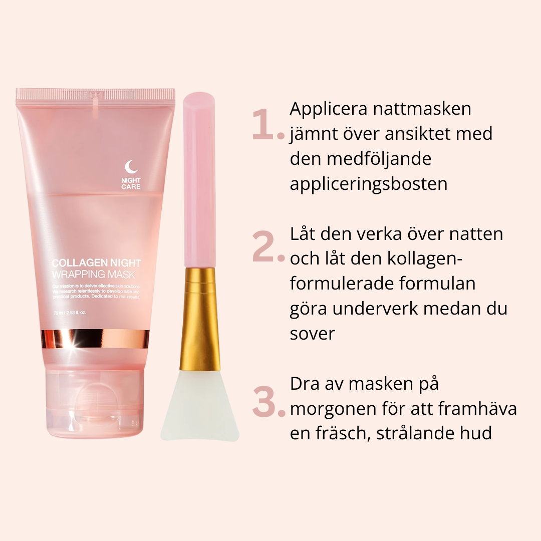 "Luminous Collagen Night Mask 75 ml, återfuktande nattmask med kollagen för mjukare, fastare hud, inkluderar borste."