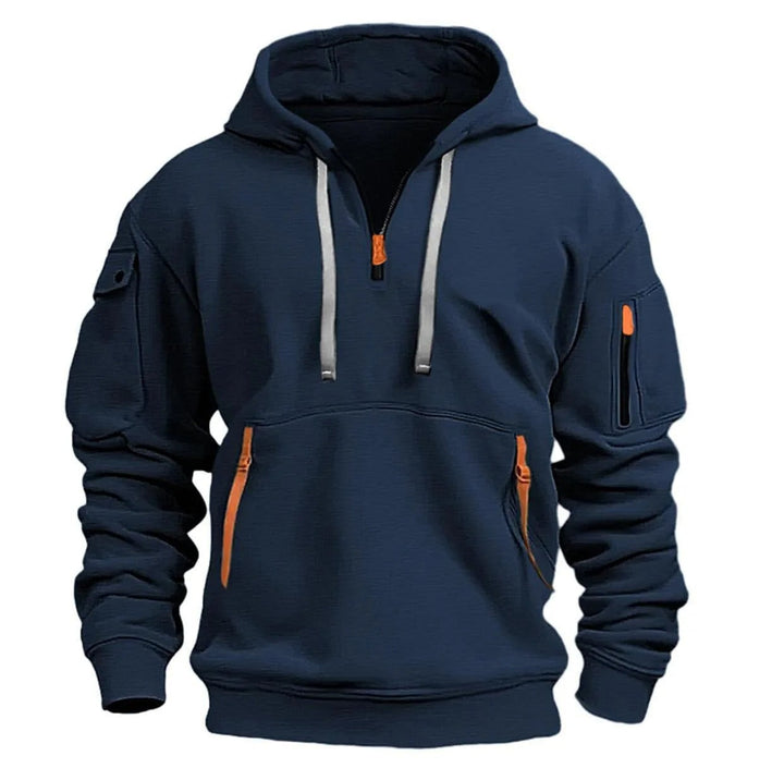 "Luvtröja herr med fleece, flera fickor och dragkedja, mjukt material för modern stil och komfort."