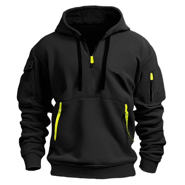 "Luvtröja herr med fleece, flera fickor och dragkedja, mjukt material för modern stil och komfort."