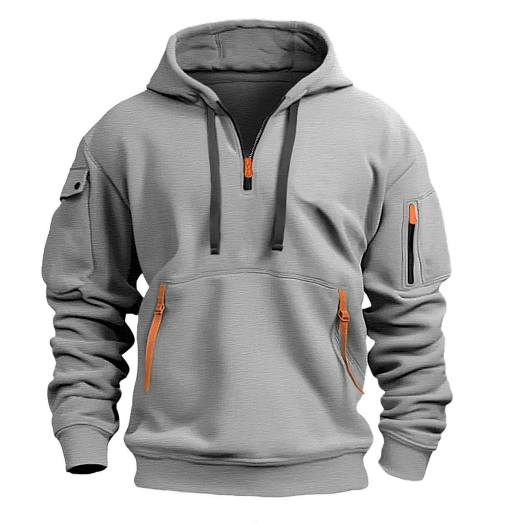 "Luvtröja herr med fleece, flera fickor och dragkedja, mjukt material för modern stil och komfort."