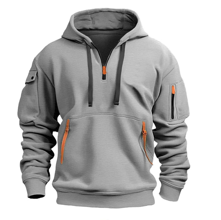 "Luvtröja herr med fleece, flera fickor och dragkedja, mjukt material för modern stil och komfort."