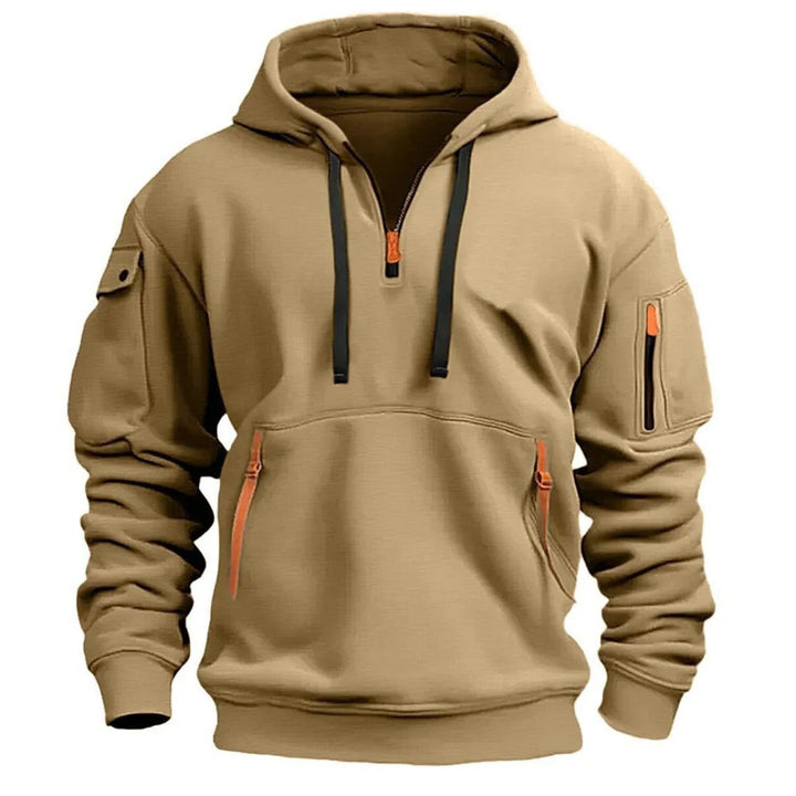 "Luvtröja herr med fleece, flera fickor och dragkedja, mjukt material för modern stil och komfort."