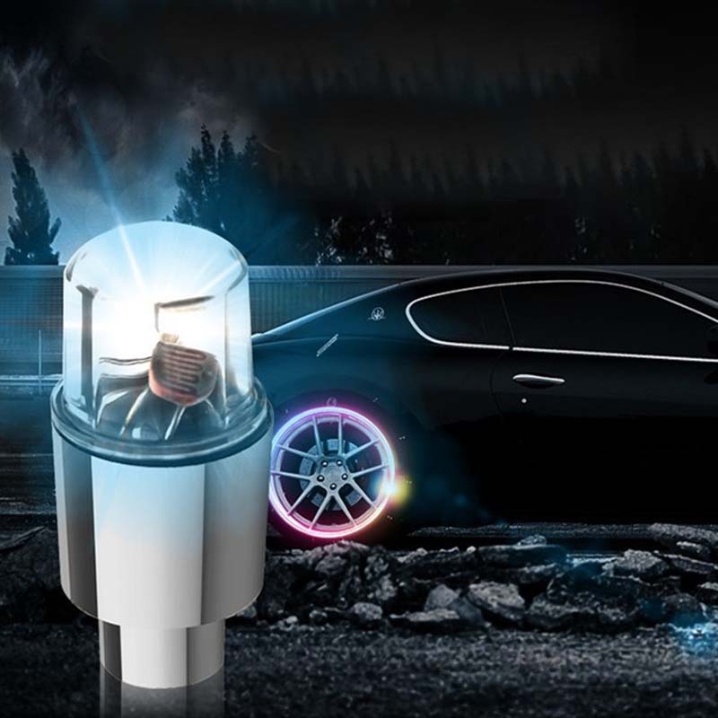 "Lysande LED-belysning för däckventiler i blå, röd, grön och flerfärgad; förbättrar stil och säkerhet."