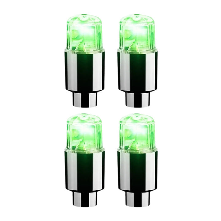 "Lysande LED-belysning för däckventiler i blå, röd, grön och flerfärgad; förbättrar stil och säkerhet."