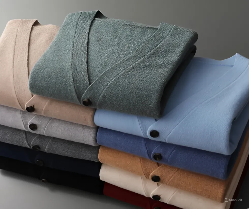 "Lyxig kaschmirkofta i elegant design, beige färg med klassisk knappknäppning, perfekt för stil och komfort."