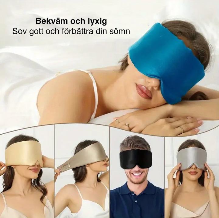 "Lyxig mjuk blackout sovmask i svart med justerbar design för total ljusblockering och optimal sömnkomfort"