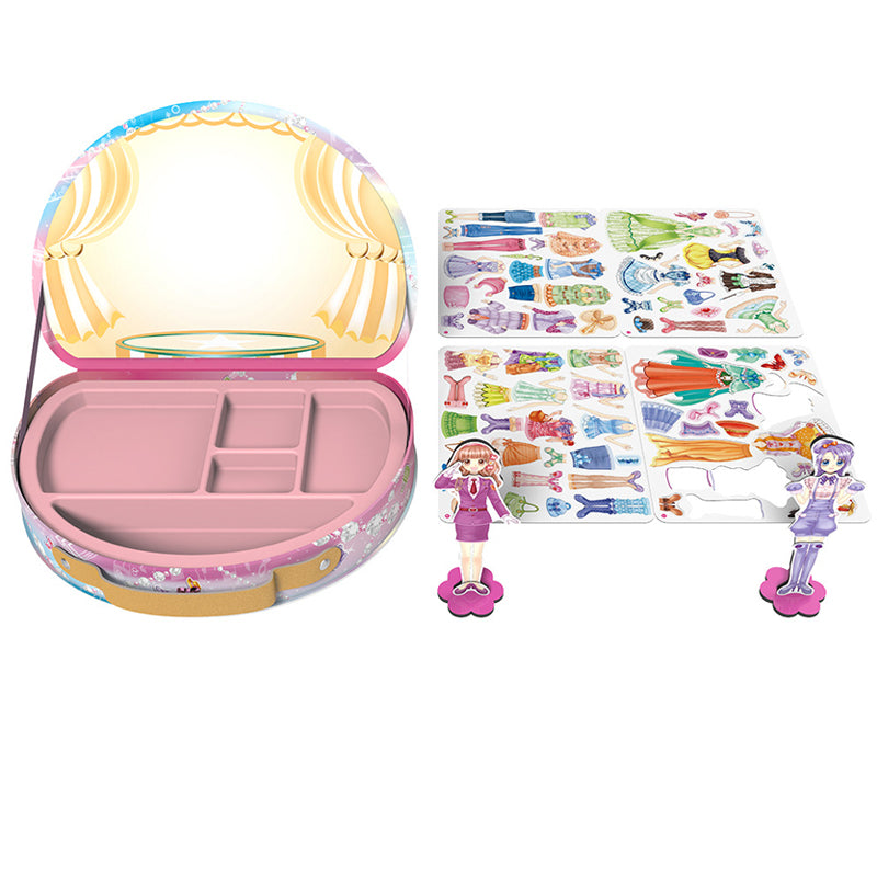 "Magnetisk klä upp-docka för barn, lättburen järnlåda, färgglada kläder och tillbehör, lekvänlig från 3 år."