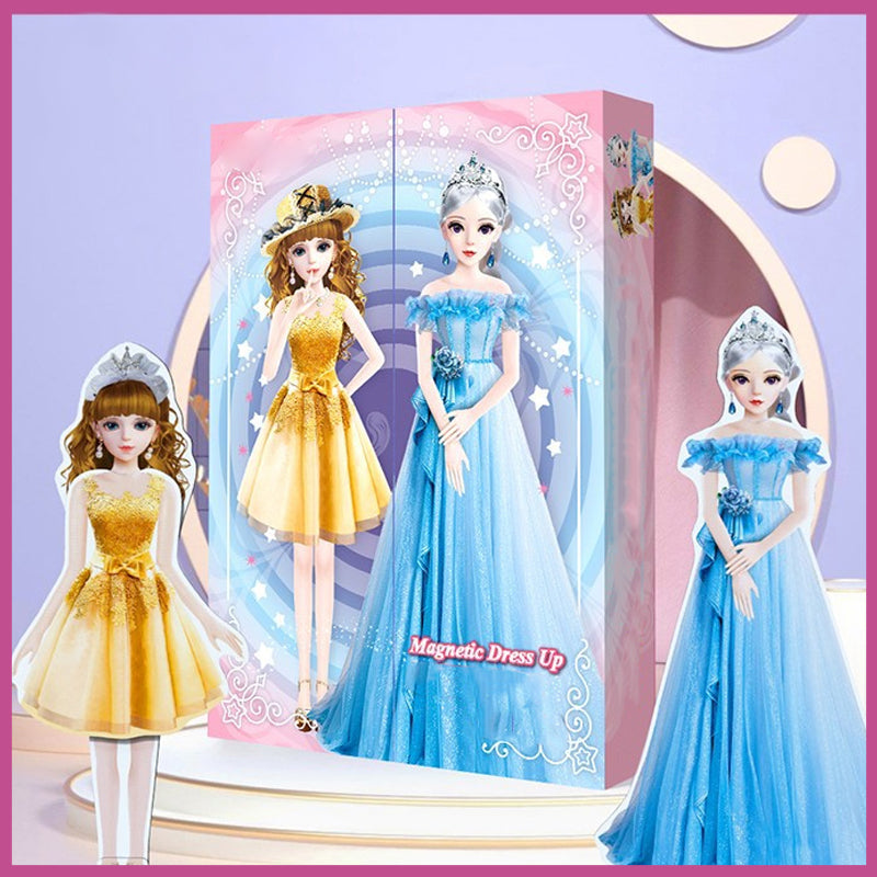 "Magnetisk klä upp-docka för barn, lättburen järnlåda, färgglada kläder och tillbehör, lekvänlig från 3 år."