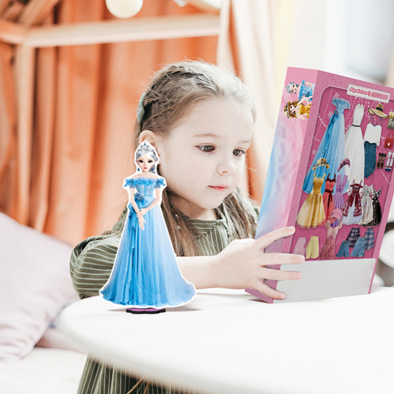 "Magnetisk klä upp-docka för barn, lättburen järnlåda, färgglada kläder och tillbehör, lekvänlig från 3 år."