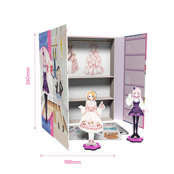 "Magnetisk klä upp-docka för barn, lättburen järnlåda, färgglada kläder och tillbehör, lekvänlig från 3 år."