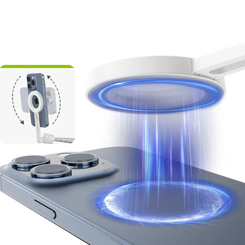 "Magnetisk selfiepinne med stativ, svart och vit, med teleskopisk design och 360° rotation för stabil och flexibel foto"