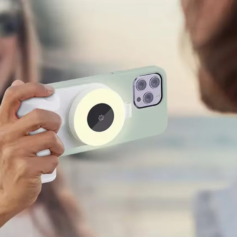 "Magnetisk selfiepinne med stativ, svart och vit, med teleskopisk design och 360° rotation för stabil och flexibel foto"