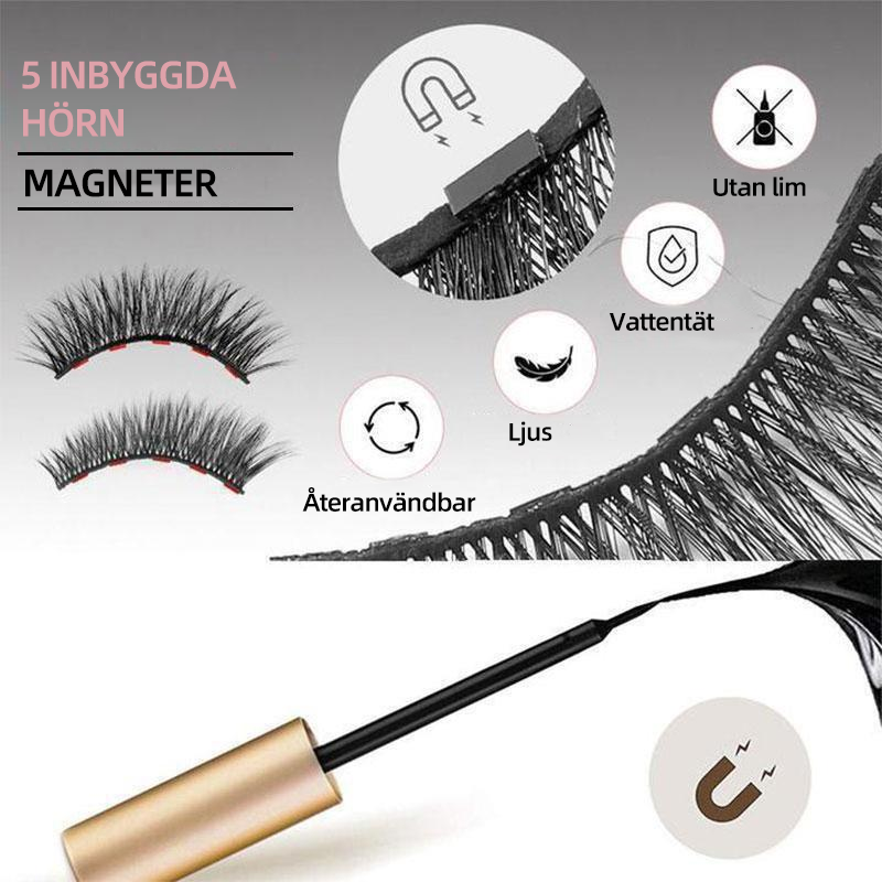 "Magnetiska återanvändbara ögonfransar med eyeliner, 5 magneter per frans, naturligt stilrent utseende"