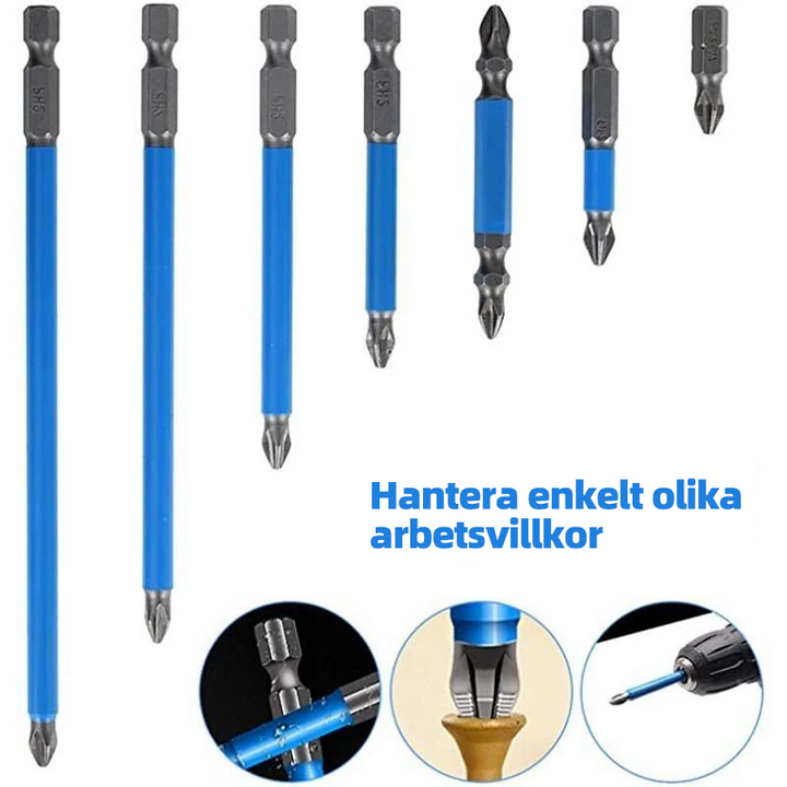 "Magnetiska skruvbits i S2 stål, silver och blå färg, med magnetiskt huvud för trä- och maskinreparationer, set om 7-21."