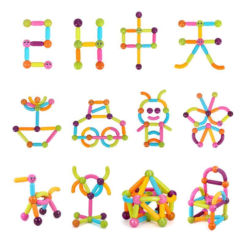 "Magnetiskt byggset för barn i pastellfärger med olika kreativa former och stora, förstärkta magneter för säker lek."