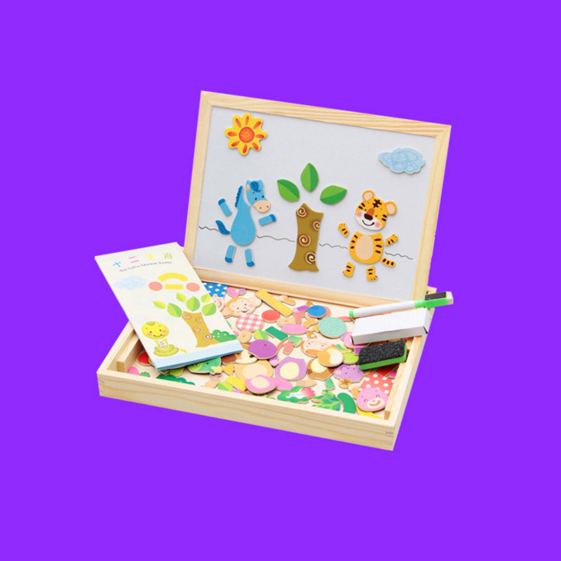 "Magnetiskt djurpussel ritbord för barn med målarverktyg och färgglada magneter, leksak för kreativ lek"