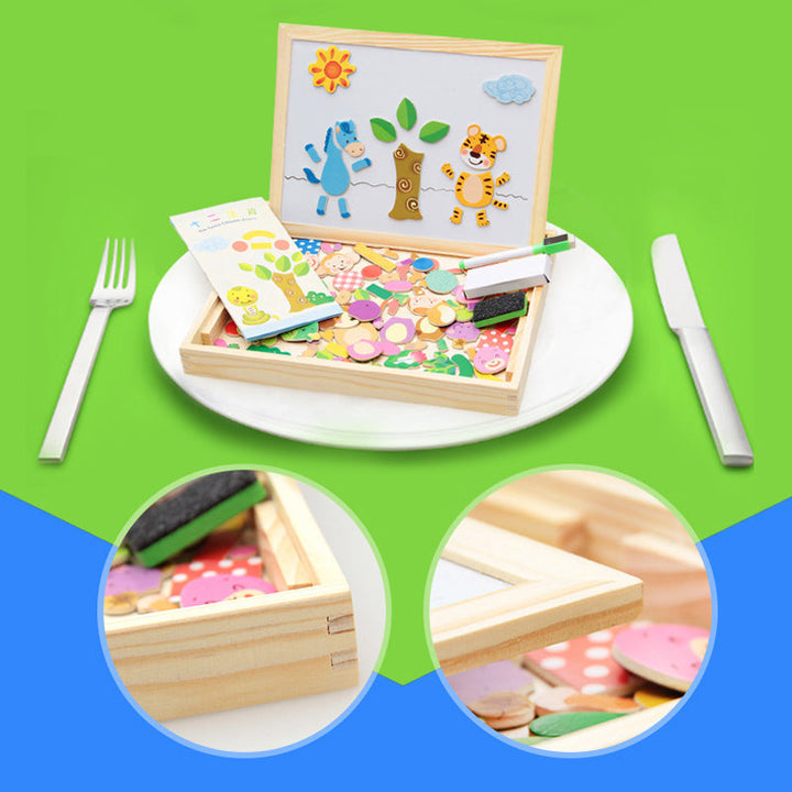 "Magnetiskt djurpussel ritbord för barn med målarverktyg och färgglada magneter, leksak för kreativ lek"