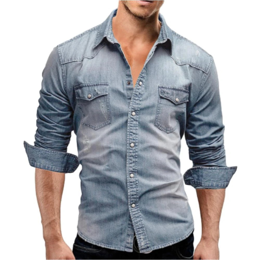 Herrskjorta Denim | Klassisk Herrestil | Hållbart Material