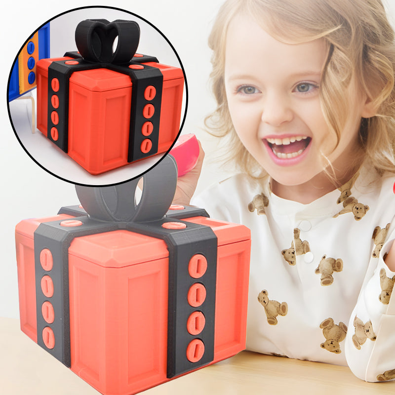 "Mångfärgad presentbox med mystisk design, 3D-utskriven med utmanande dolda nycklar och skruvbara bultar för spänning."