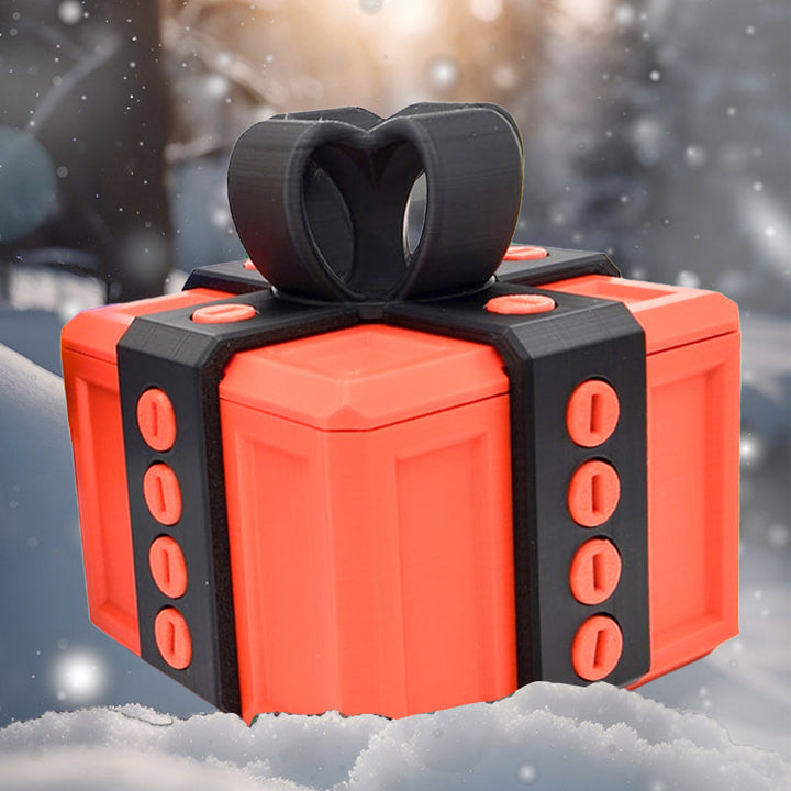 "Mångfärgad presentbox med mystisk design, 3D-utskriven med utmanande dolda nycklar och skruvbara bultar för spänning."