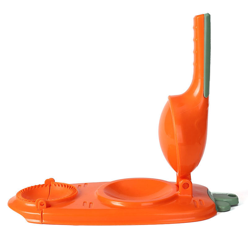 Mångsidig dumplingform i grön, gul, orange och rosa med ergonomiskt handtag för enkel matlagning i köket.