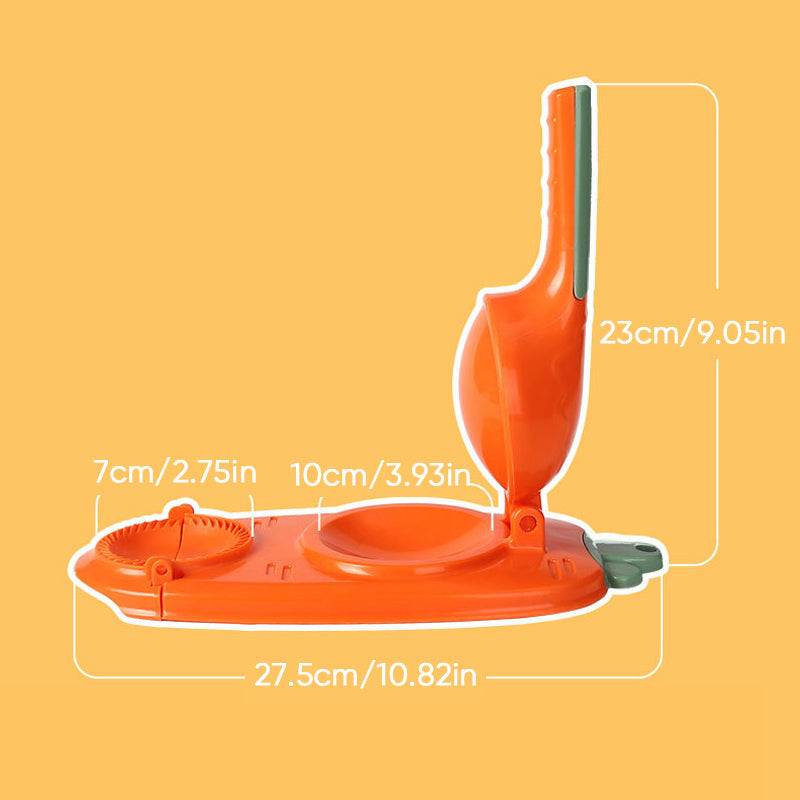 Mångsidig dumplingform i grön, gul, orange och rosa med ergonomiskt handtag för enkel matlagning i köket.
