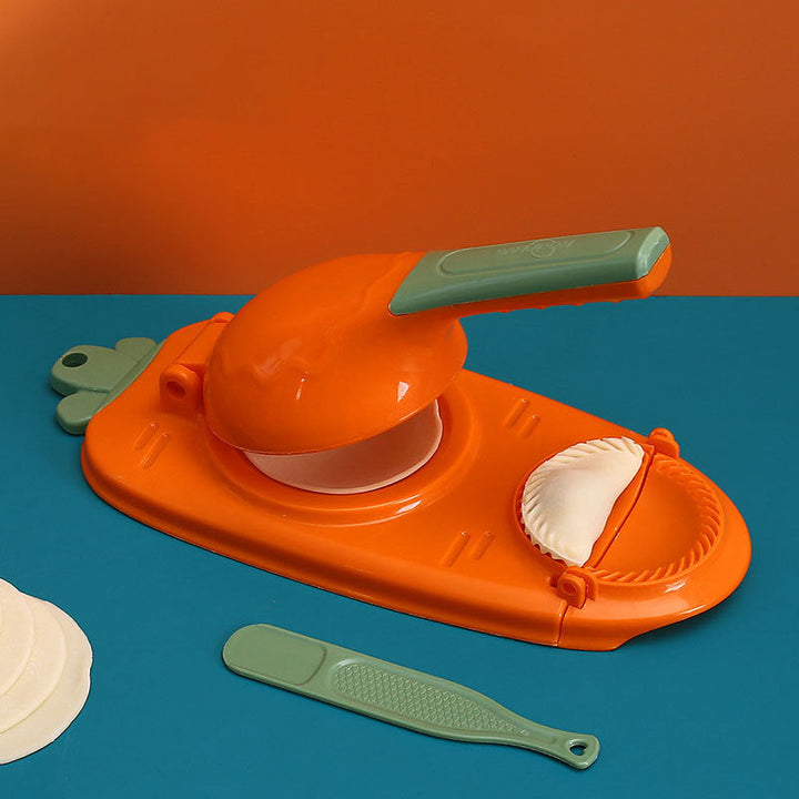 Mångsidig dumplingform i grön, gul, orange och rosa med ergonomiskt handtag för enkel matlagning i köket.