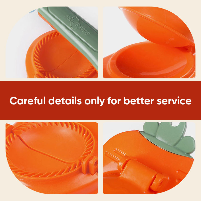Mångsidig dumplingform i grön, gul, orange och rosa med ergonomiskt handtag för enkel matlagning i köket.