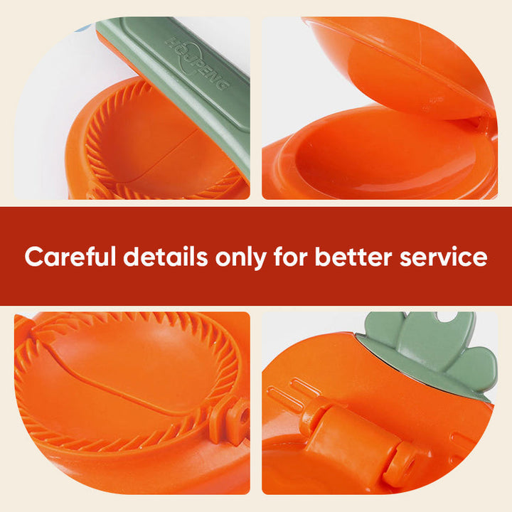Mångsidig dumplingform i grön, gul, orange och rosa med ergonomiskt handtag för enkel matlagning i köket.