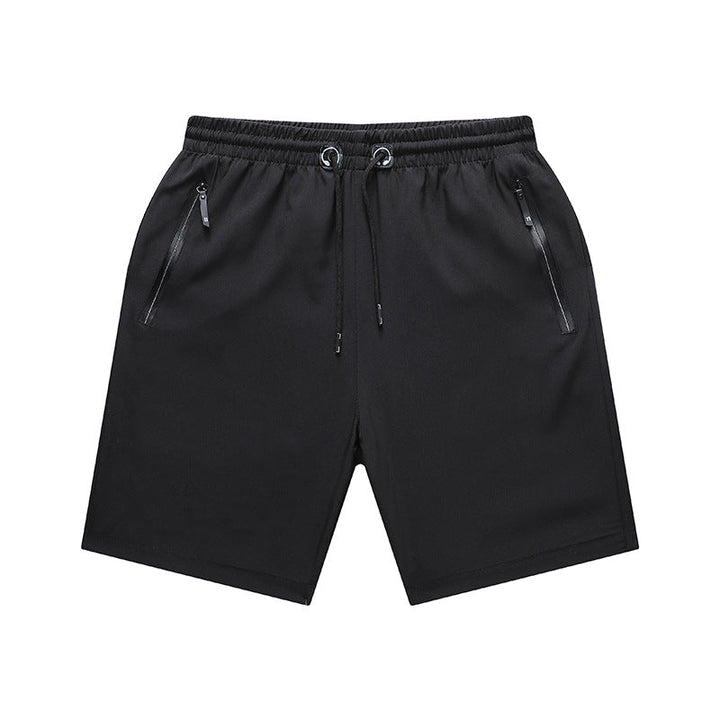 "Mäns snabbtorkande lätta träningsshorts i svart, grå och mörkblå. Elastisk midjeband och säker dragkedjeficka."